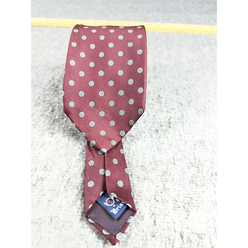 Briar Tie Mens One Size Red 100% Silk Geometric Dot Woven In England Necktie